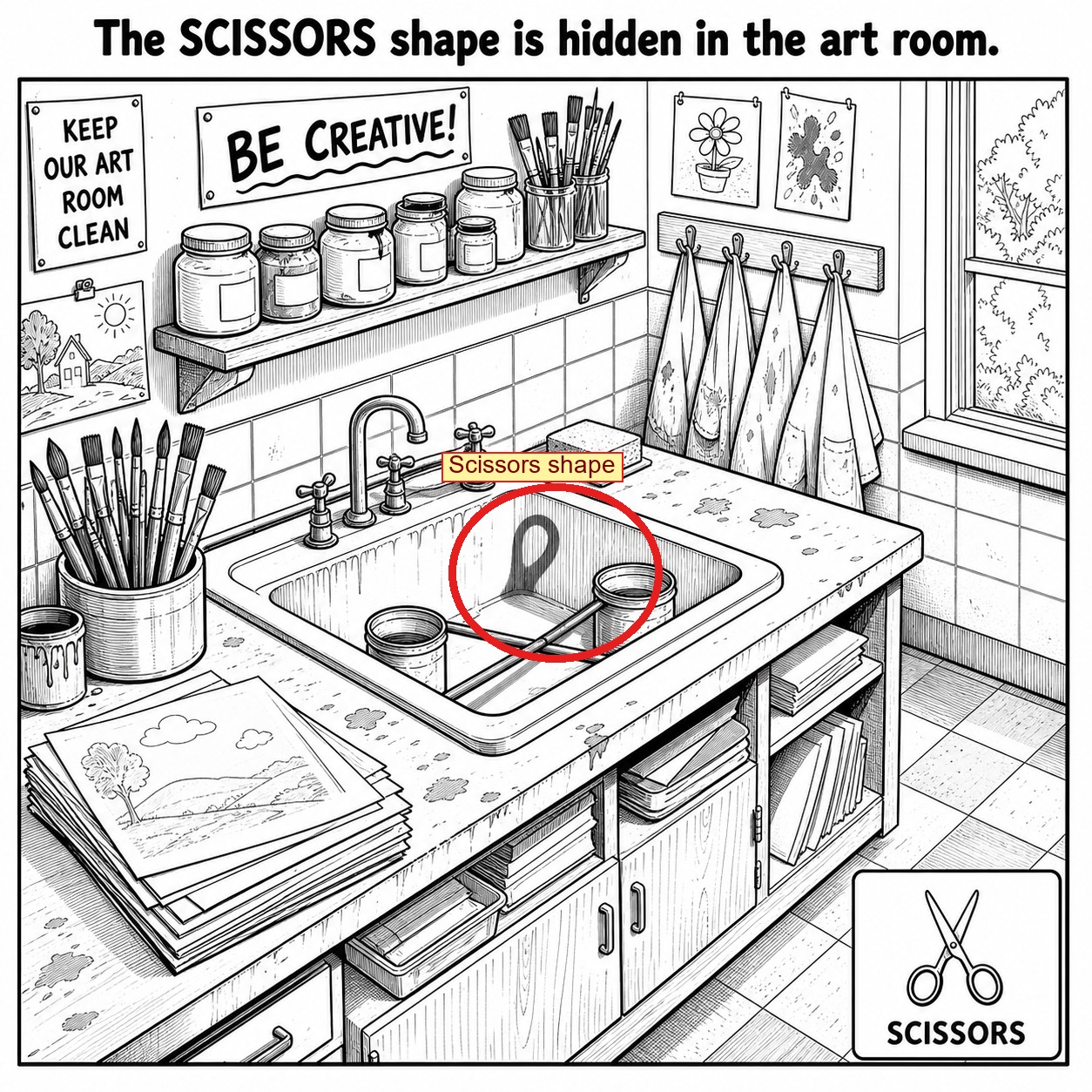 Can You Find the Scissors Shape in the Art Room? answer image