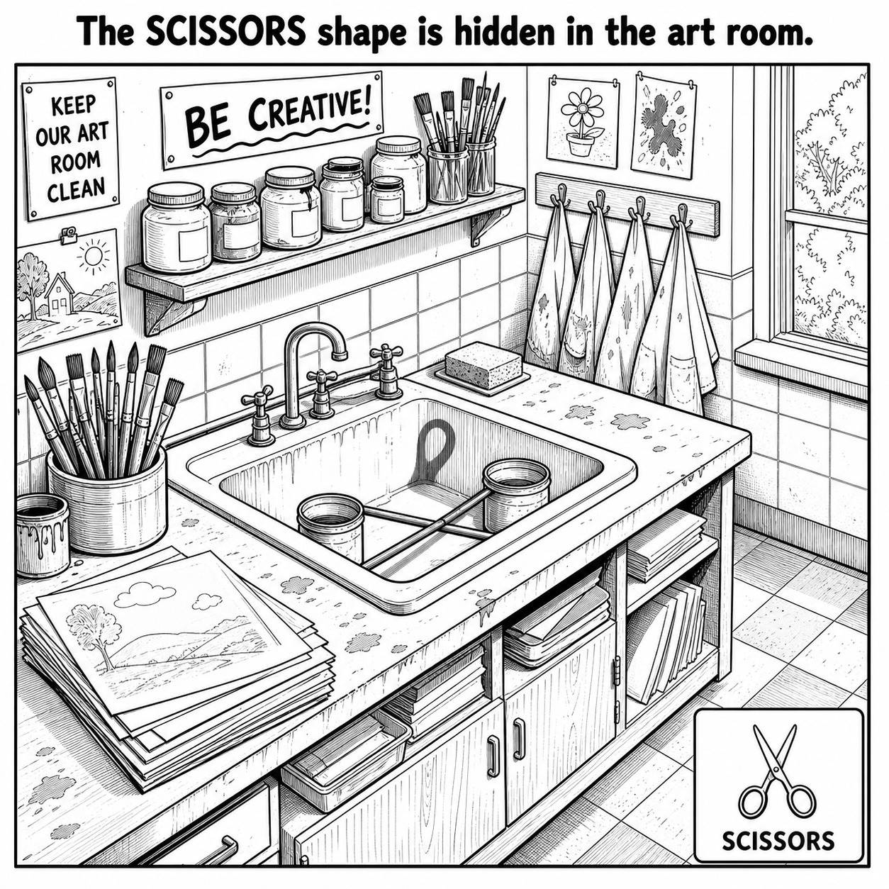 Can You Find the Scissors Shape in the Art Room?