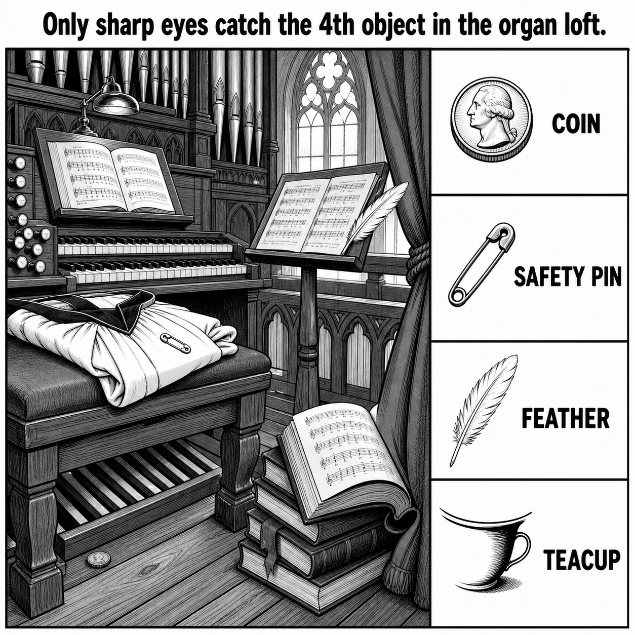 Can You Find All 4 Objects in the Organ Loft?