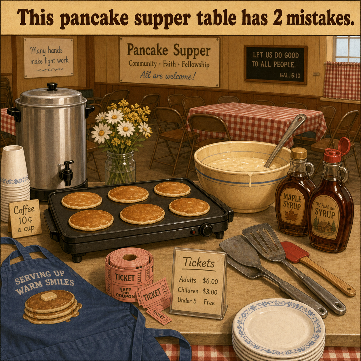 Two Mistakes at This Pancake Supper Table: Answer