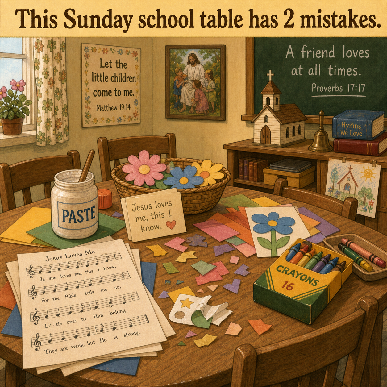 Two Mistakes at This Sunday School Table: Answer