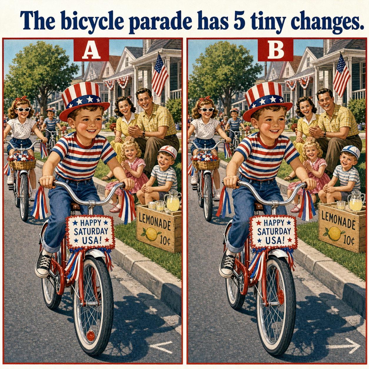 Answer: Five Differences in the Bicycle Parade