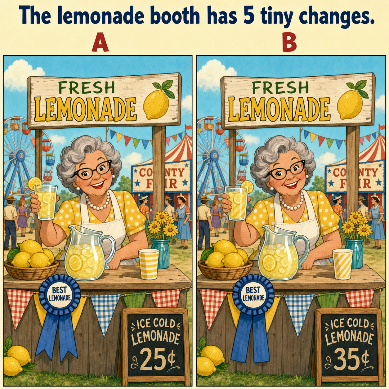The Lemonade Booth Has 5 Tiny Changes: Answer