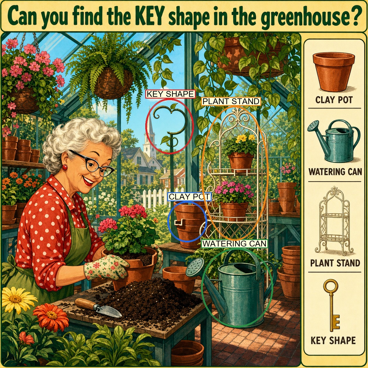 Can You Find the Key Shape in the Greenhouse? answer image