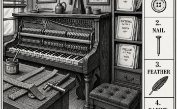 Answer: Four Hidden Objects in the Piano Workshop