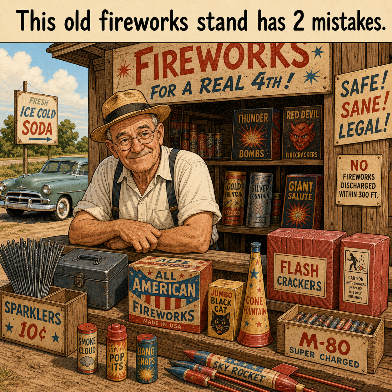 Two Mistakes in This Old Fireworks Stand: Answer