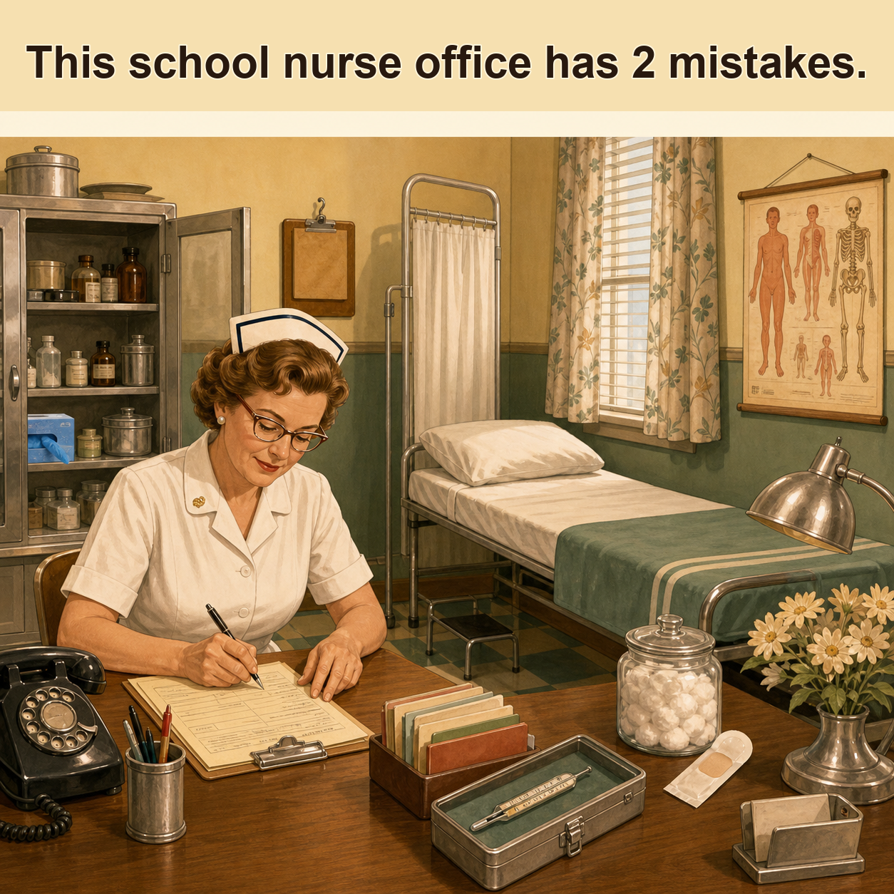 Two Mistakes in This School Nurse Office: Answer