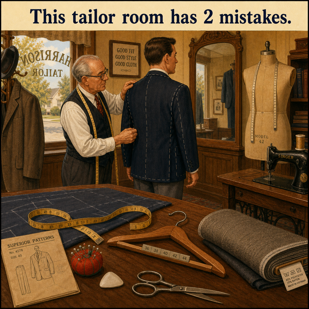 Two Mistakes in This 1960s Tailor Room: Answer