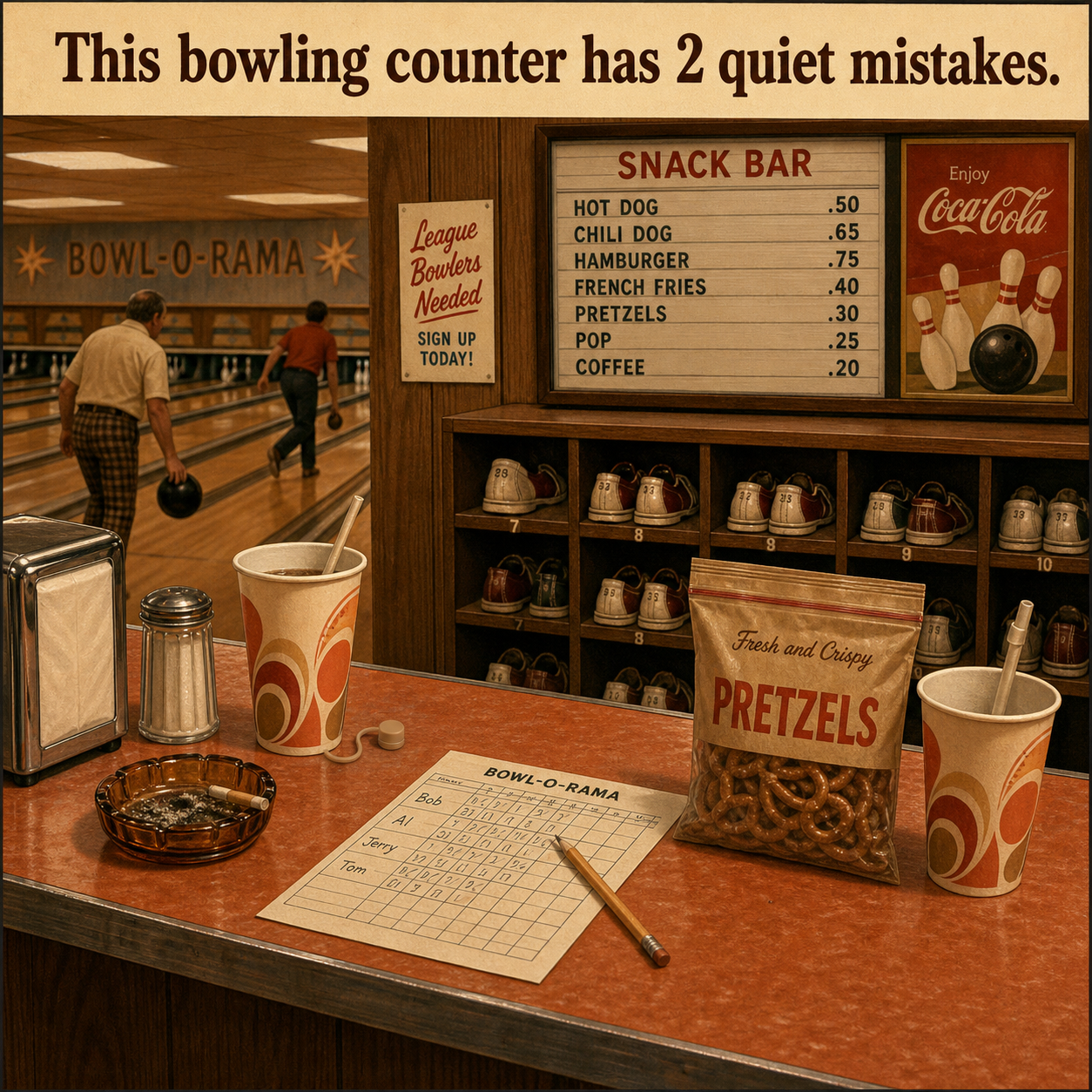 Two Quiet Mistakes at This 1970s Bowling Counter