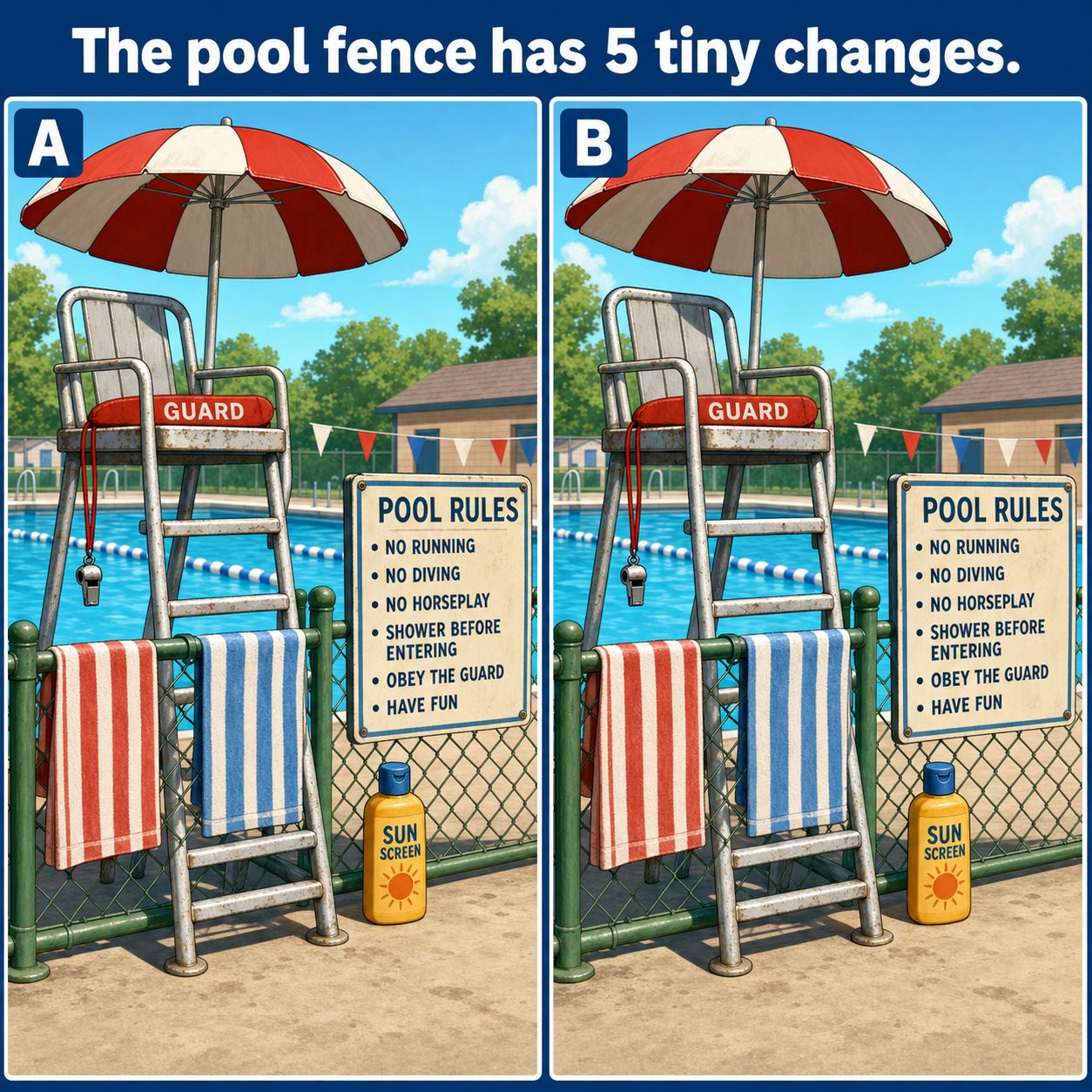 The Pool Fence Has 5 Tiny Changes: Answer