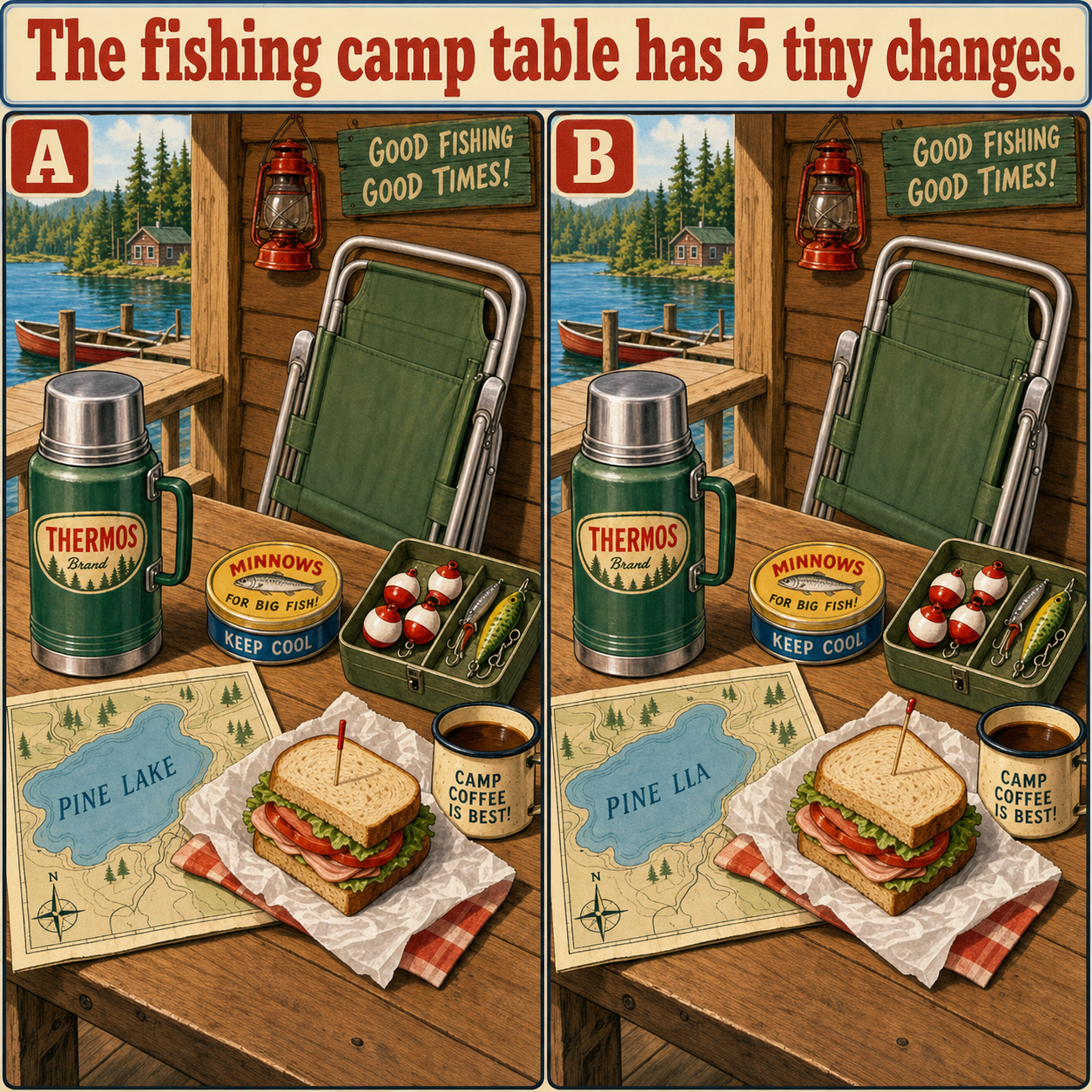 The Fishing Camp Table Has 5 Tiny Changes: Answer