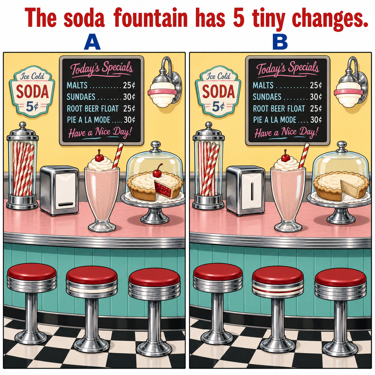 The Soda Fountain Has 5 Tiny Changes: Answer