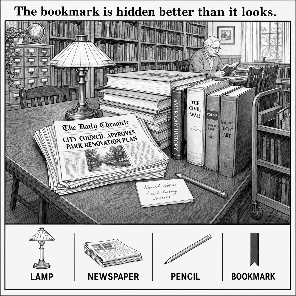 Can You Find the Hidden Bookmark in the Library?
