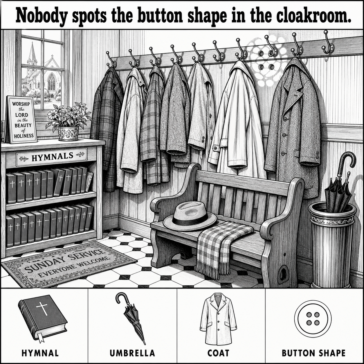 Can You Find the Button Shape in the Cloakroom?