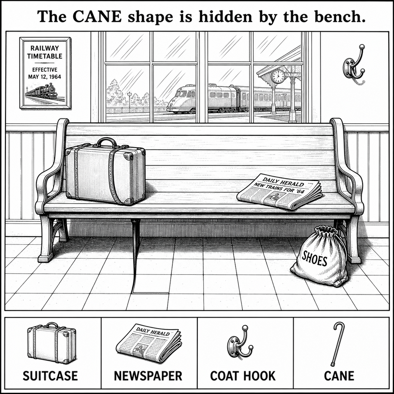 Can You Find the Cane Shape by the Bench?