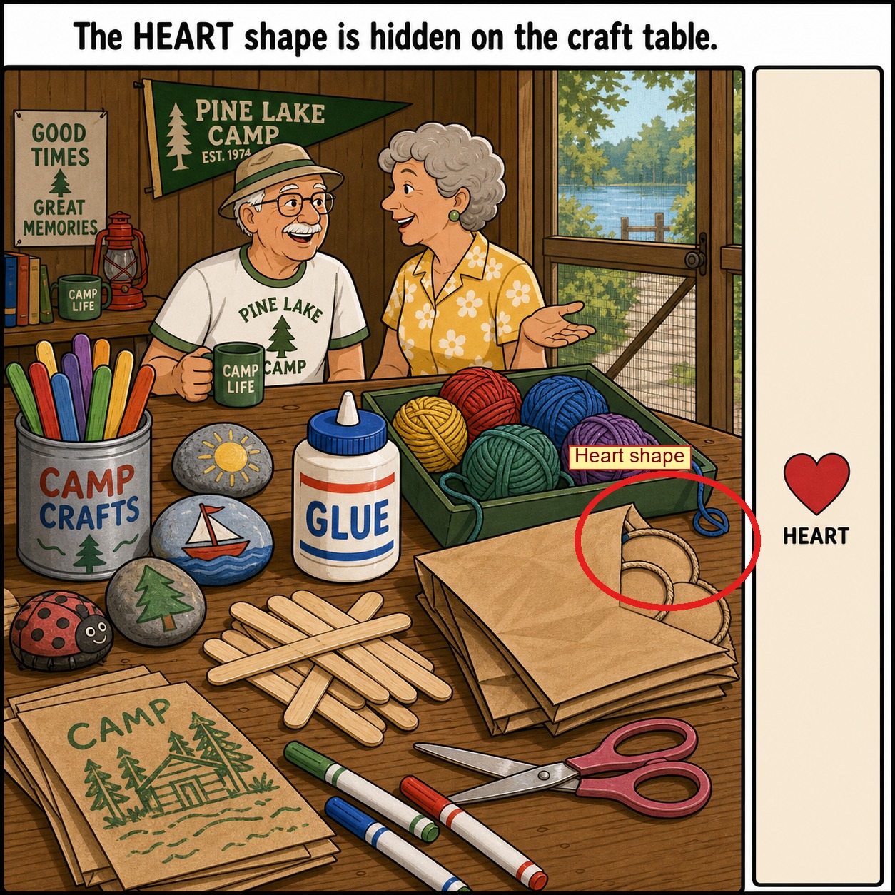Can You Find the Heart Shape on the Craft Table? answer image