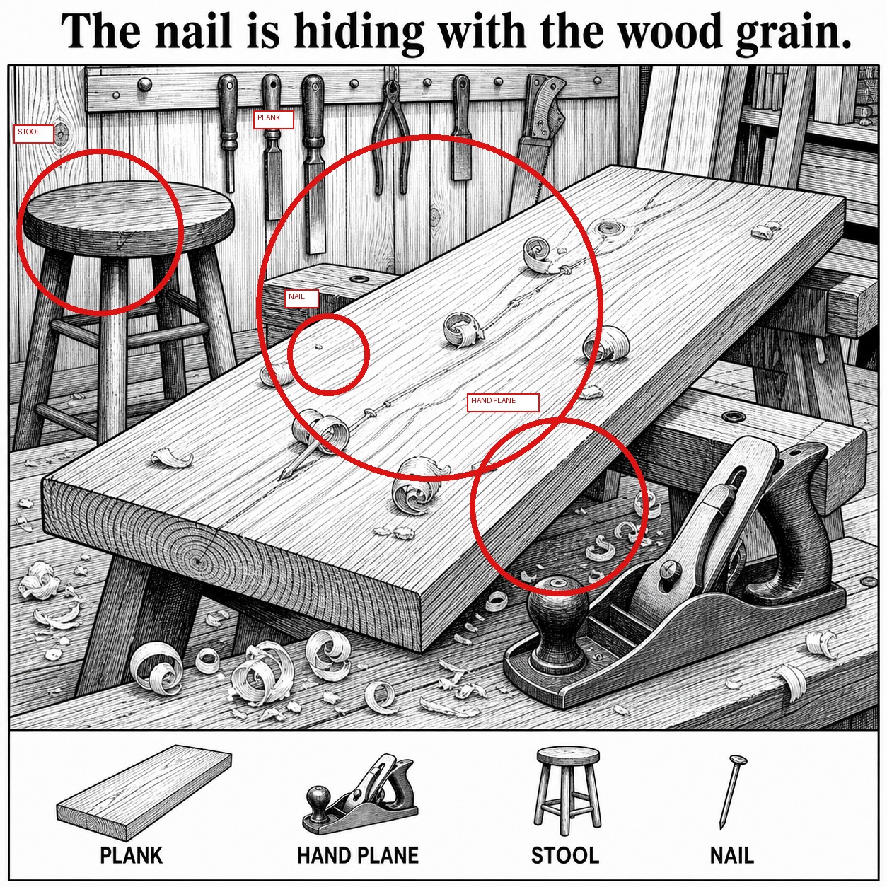 Can You Find the Hidden Nail in the Woodshop? answer image