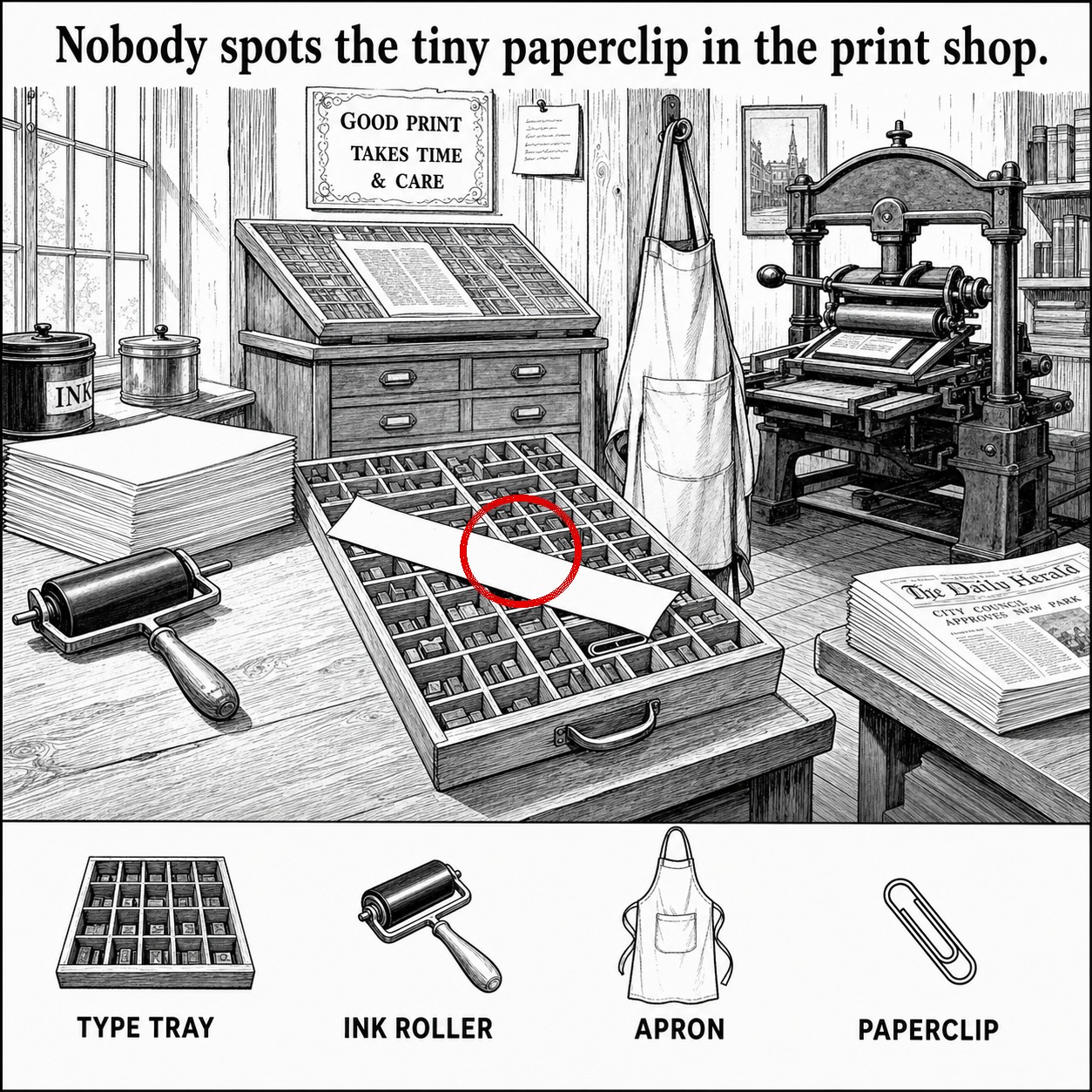 Can You Find the Hidden Paperclip in the Print Shop? answer image