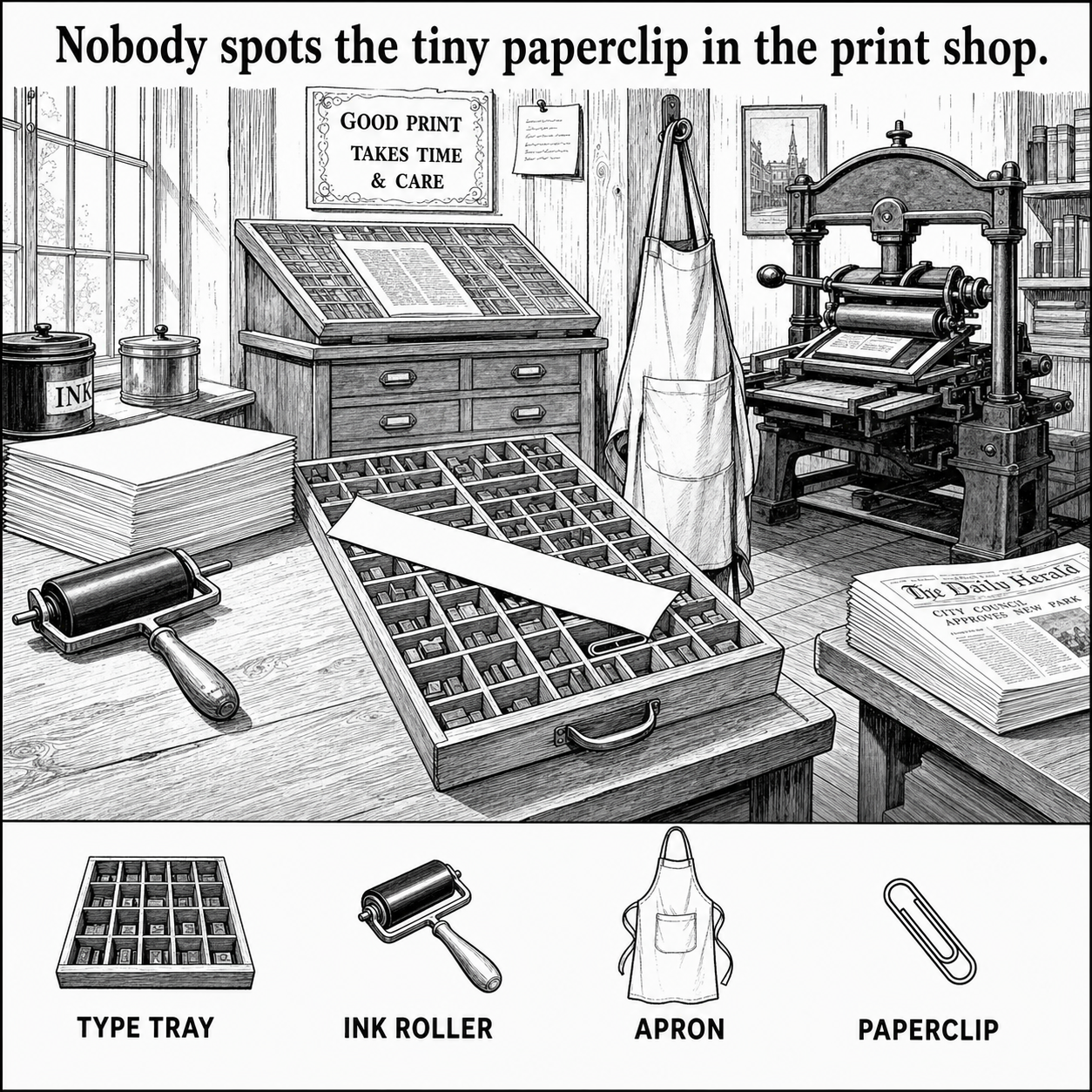 Can You Find the Hidden Paperclip in the Print Shop?