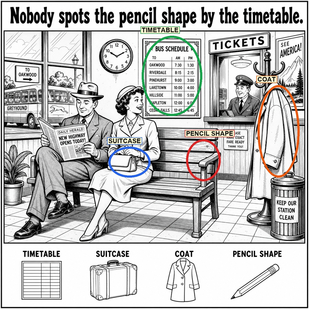 Can You Find the Pencil Shape by the Timetable? answer image