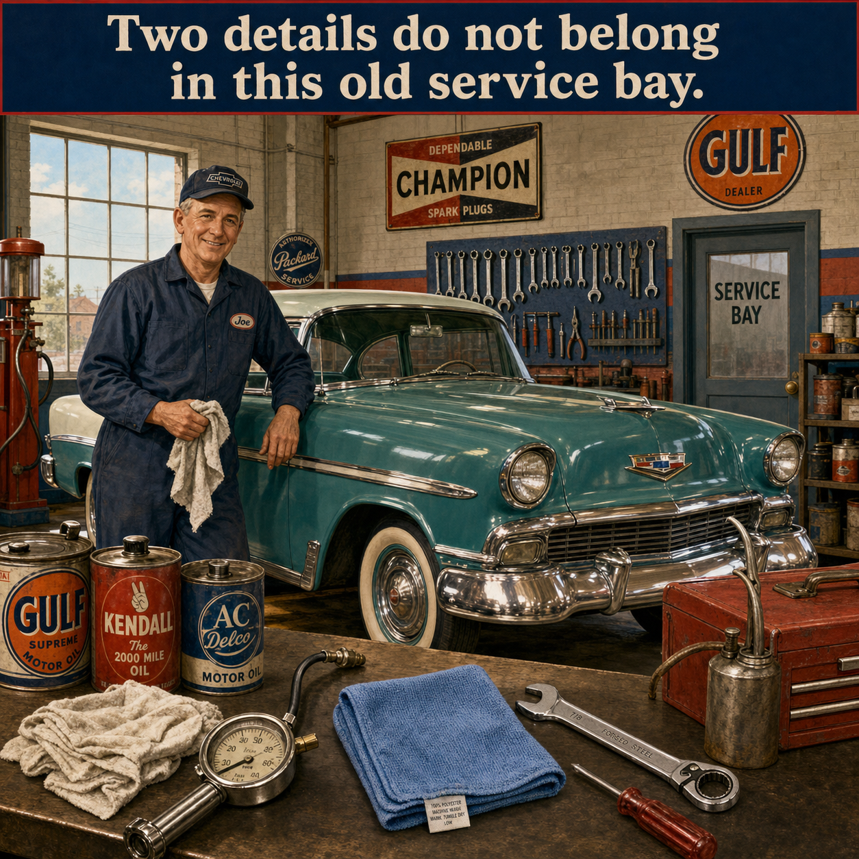 Answer: Two Wrong Details in the Old Service Bay