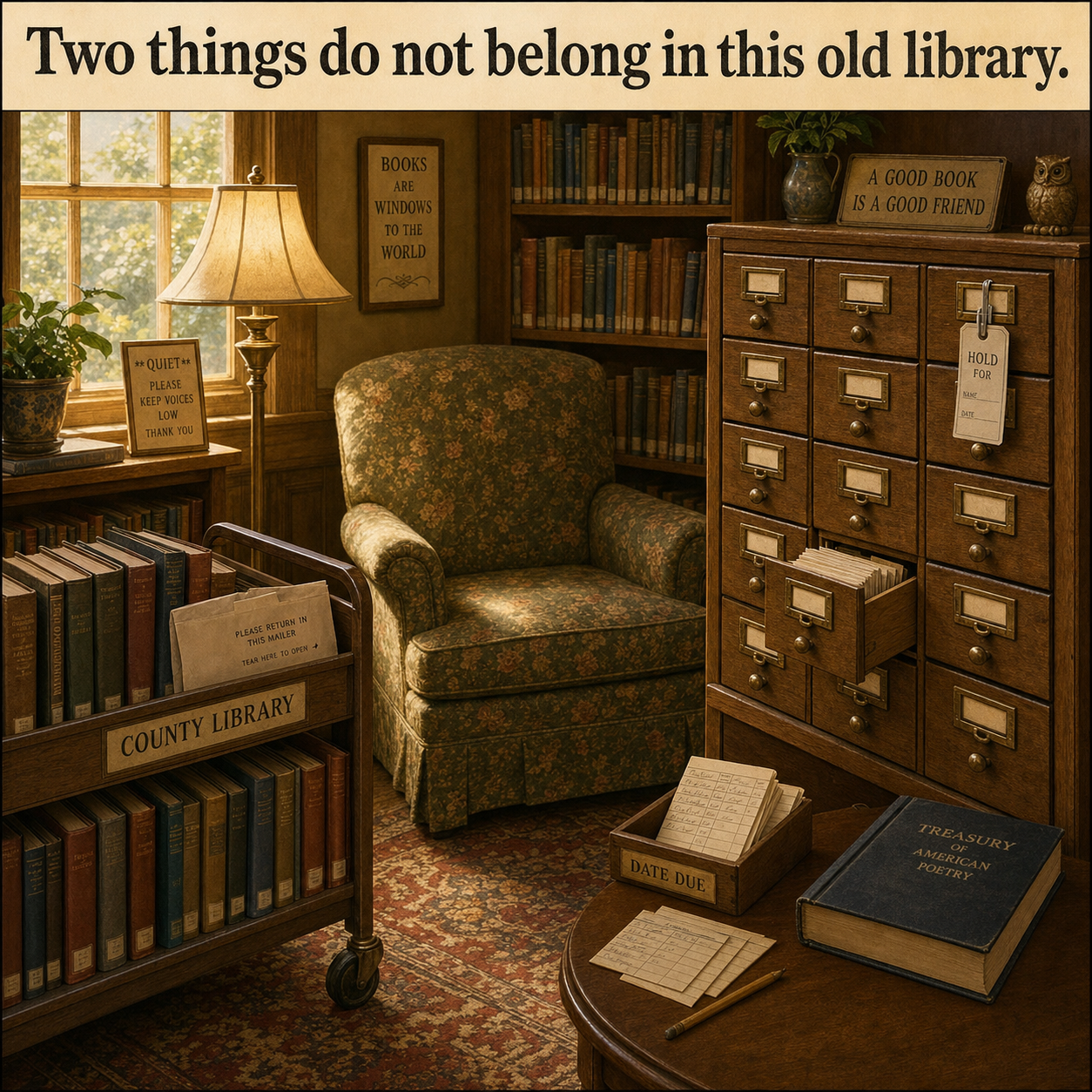 Two Things Do Not Belong in This Old Library