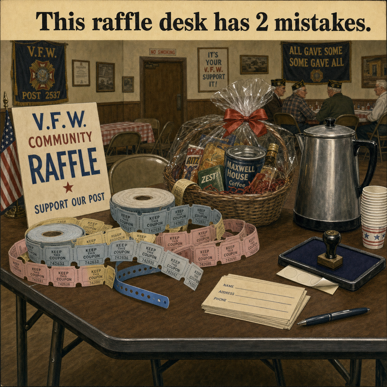 Two Mistakes at This Raffle Desk: Answer