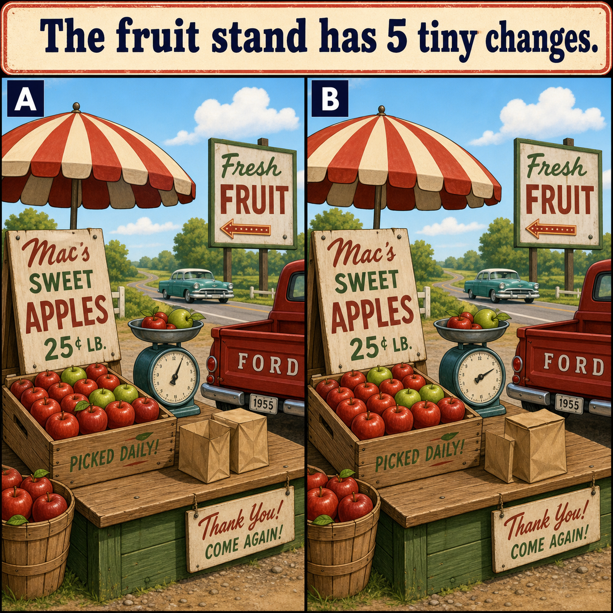 The Fruit Stand Has 5 Tiny Changes: Answer