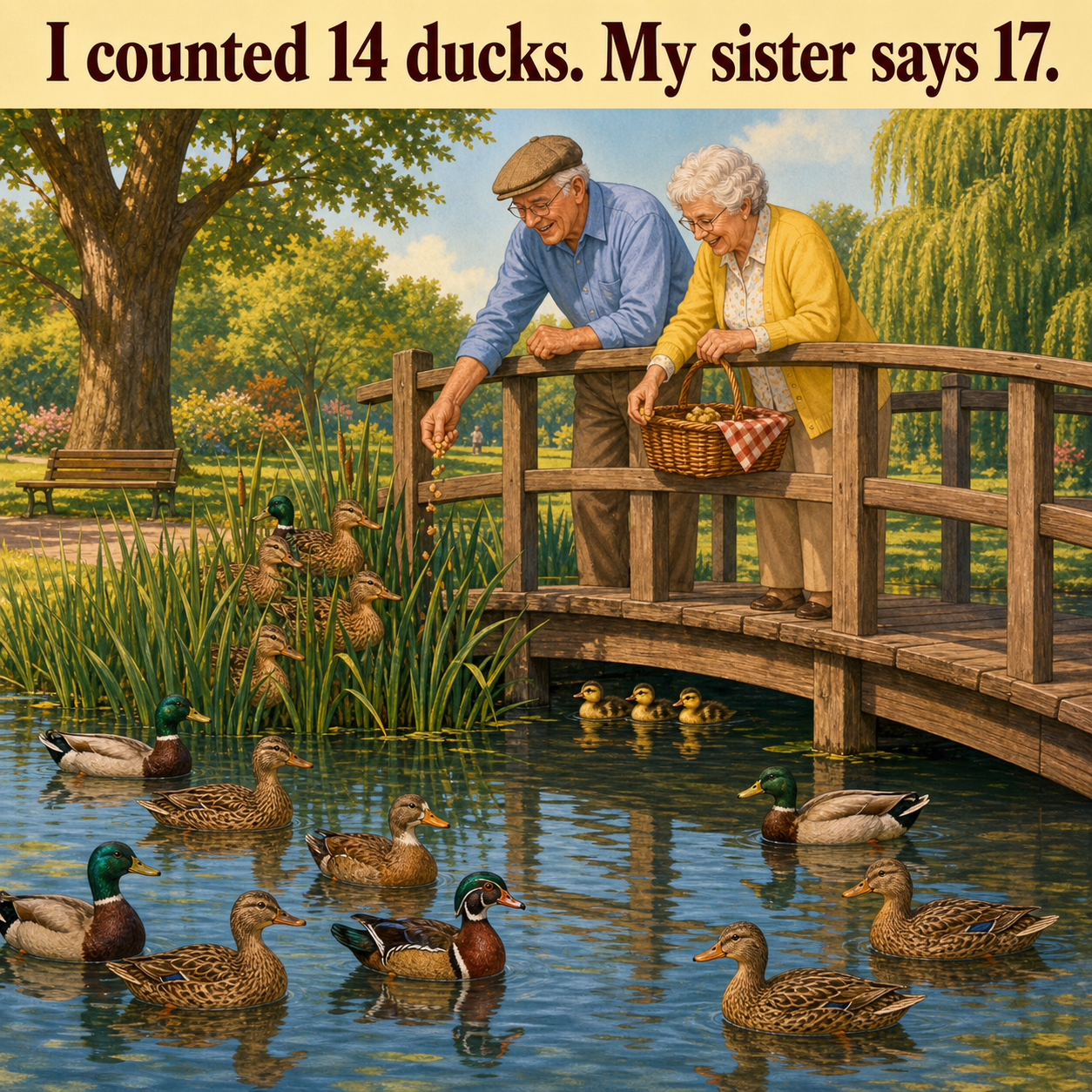 How Many Ducks Are in the Footbridge Picture?