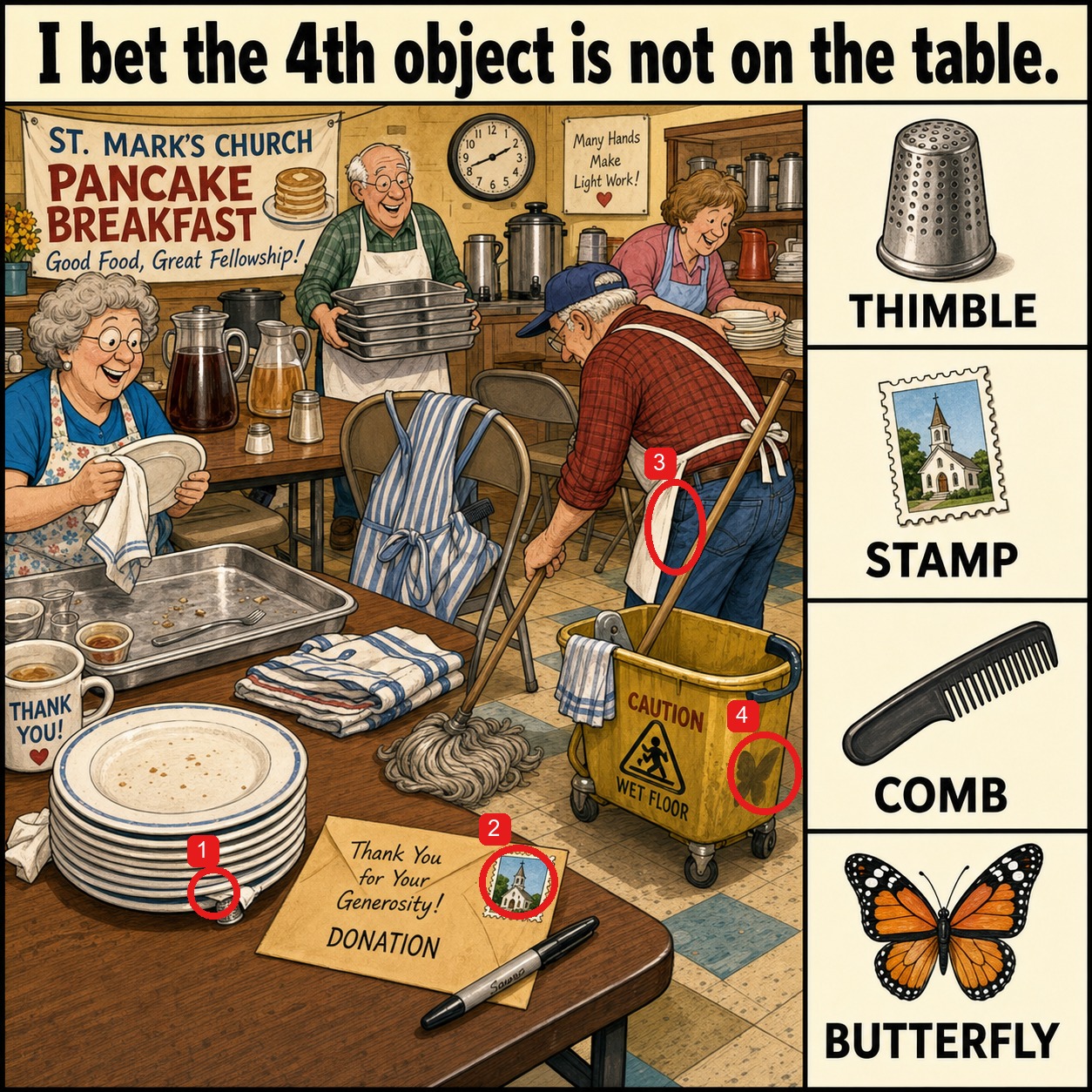 Can You Find All 4 Objects at the Pancake Breakfast? answer image