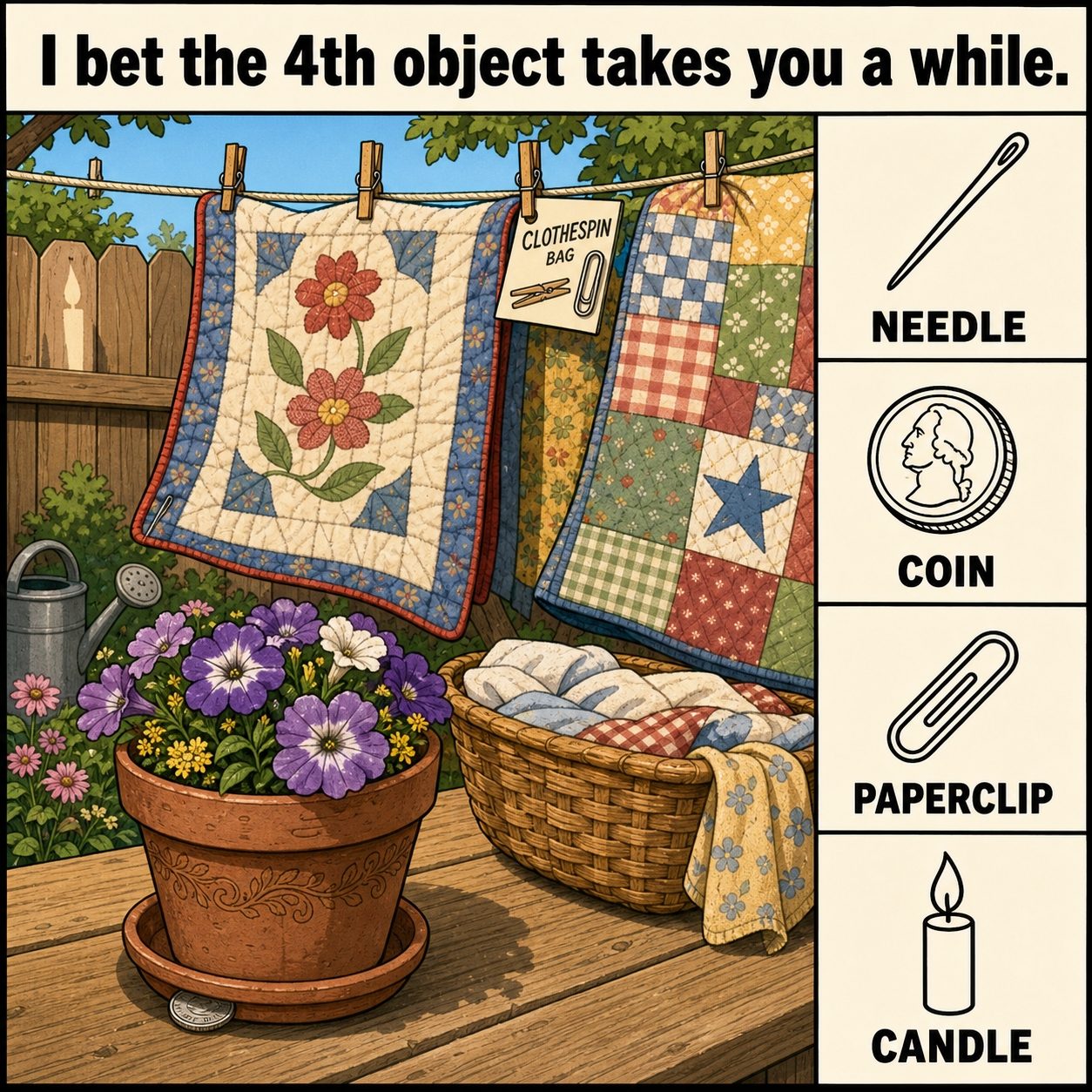 Can You Find All 4 Objects by the Clothesline?