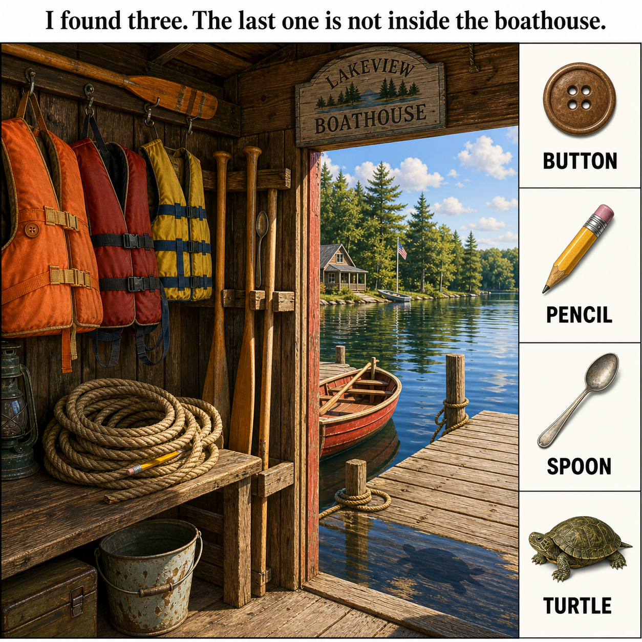 Can You Find All 4 Objects at the Lakeside Boathouse?