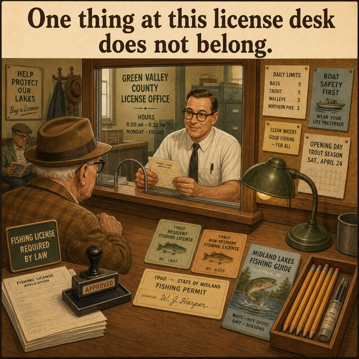 One Thing Does Not Belong at This License Desk: Answer
