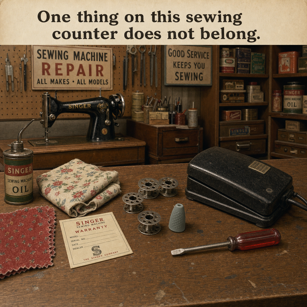 What Does Not Belong on This Sewing Counter?