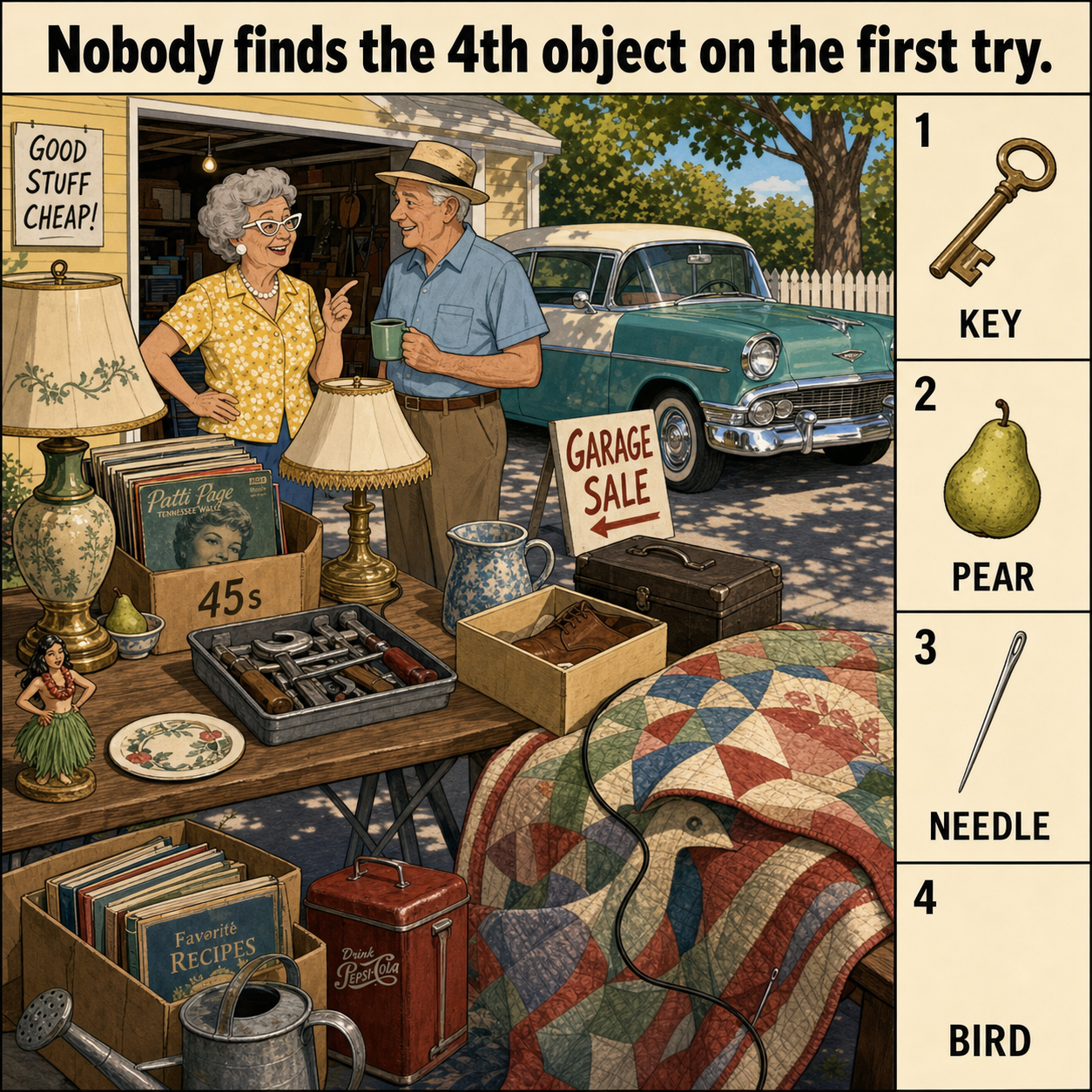 Can You Find All 4 Objects at the Garage Sale?