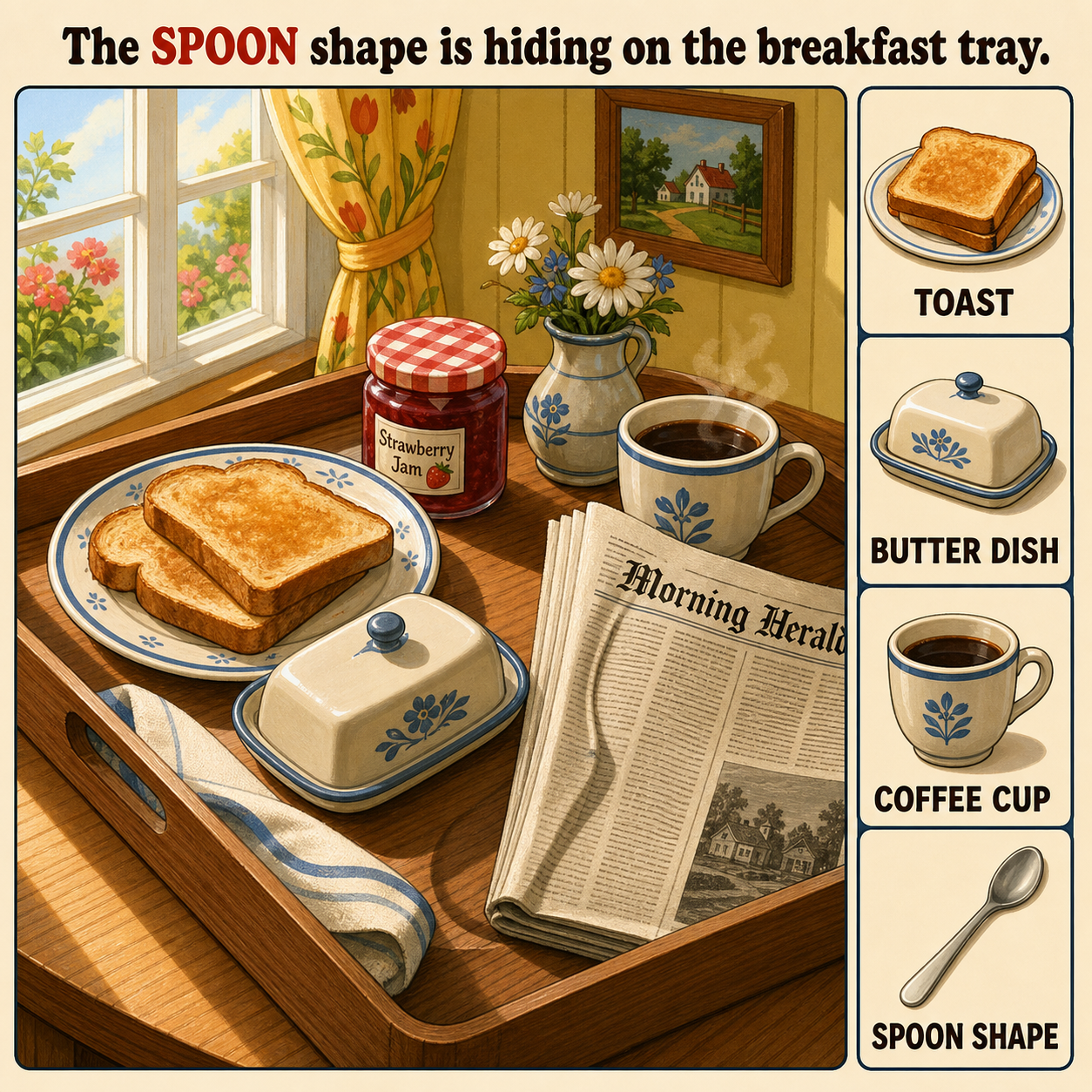 Can You Find the Spoon Shape on the Breakfast Tray?
