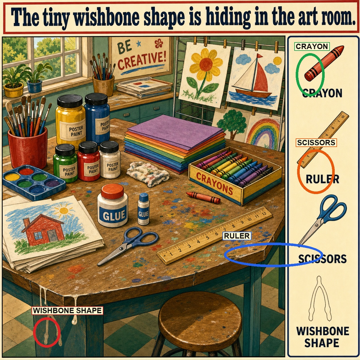 Can You Find the Wishbone Shape in the Art Room? answer image