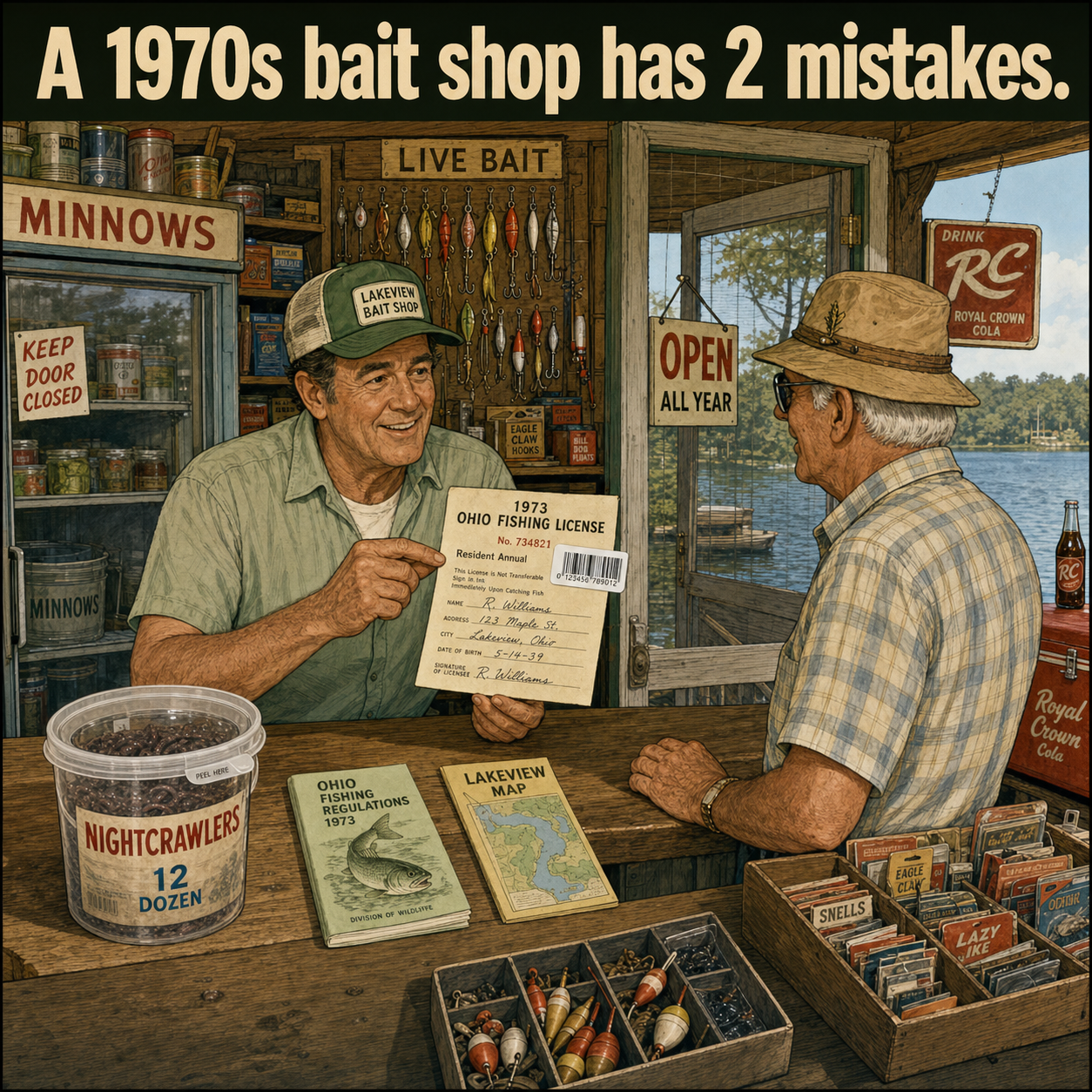 Two Mistakes at This 1970s Bait Shop: Answer