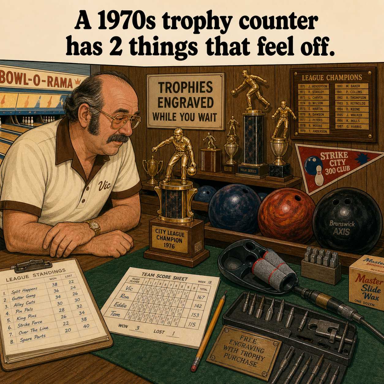 Two Things Feel Off at This 1970s Trophy Counter: Answer