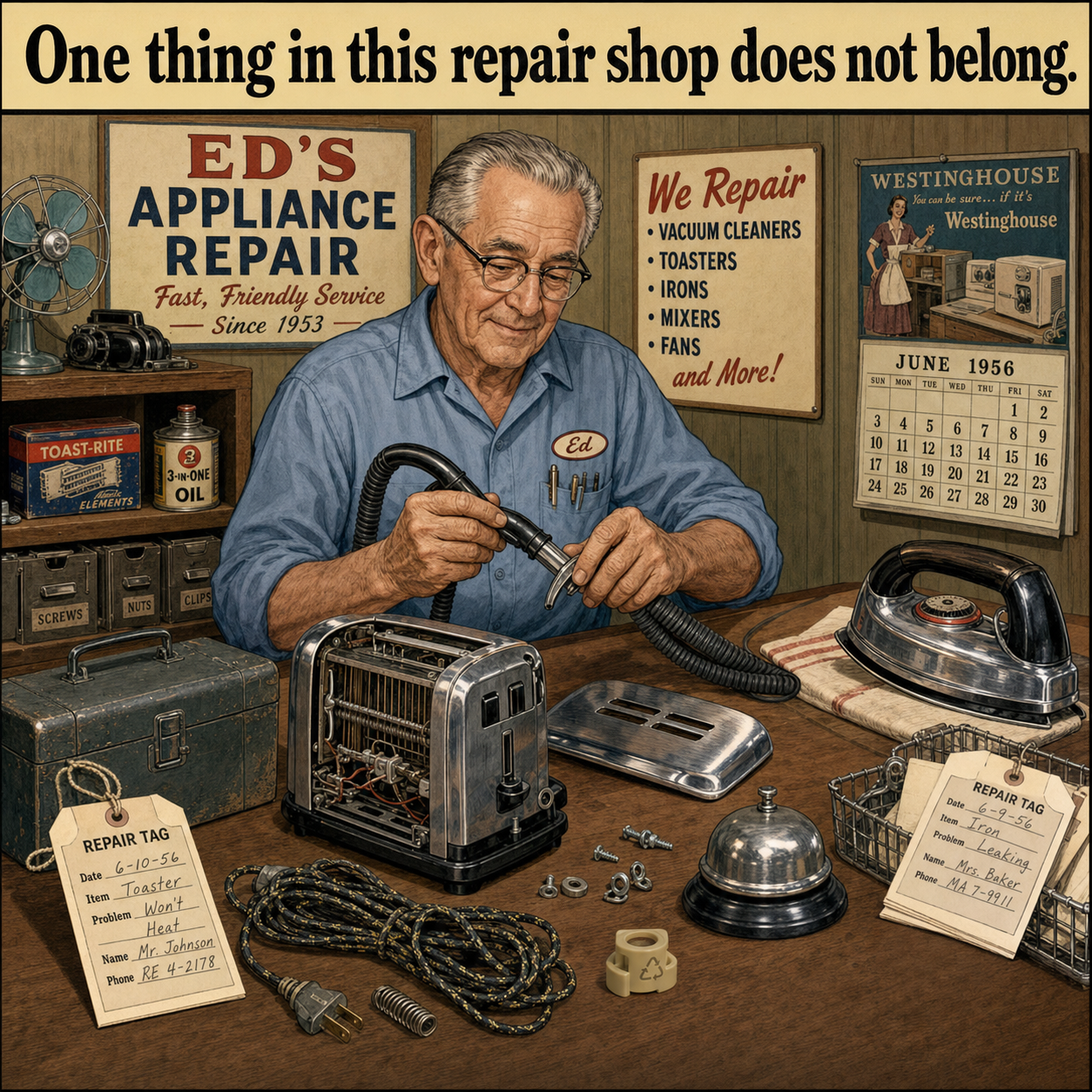 One Thing Does Not Belong in This Repair Shop: Answer