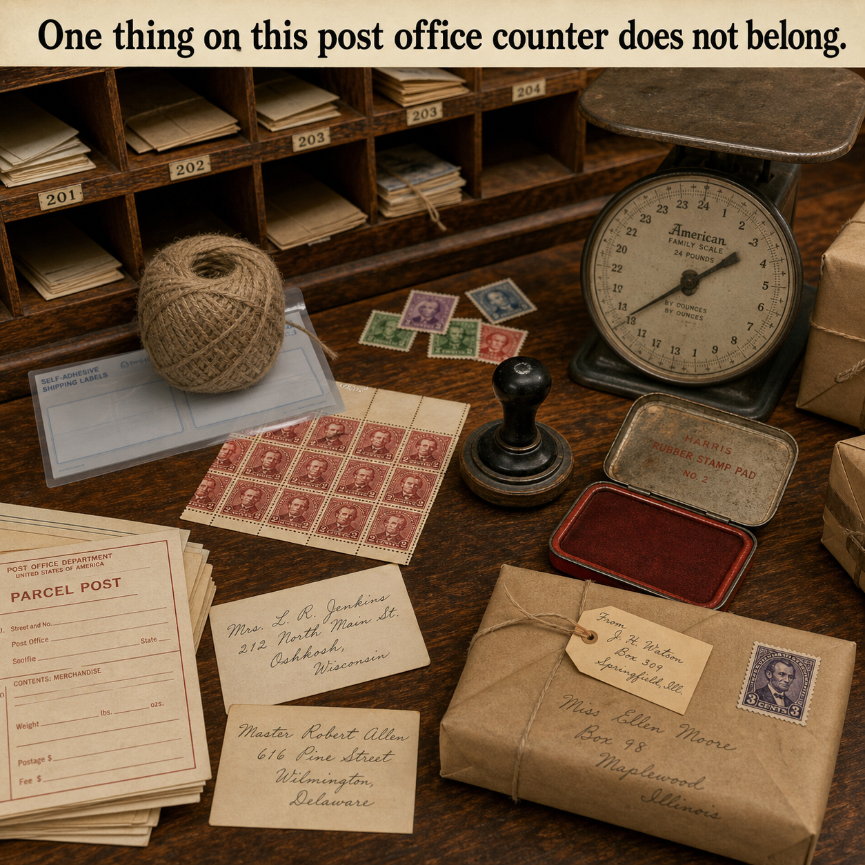 What Does Not Belong on This Post Office Counter?