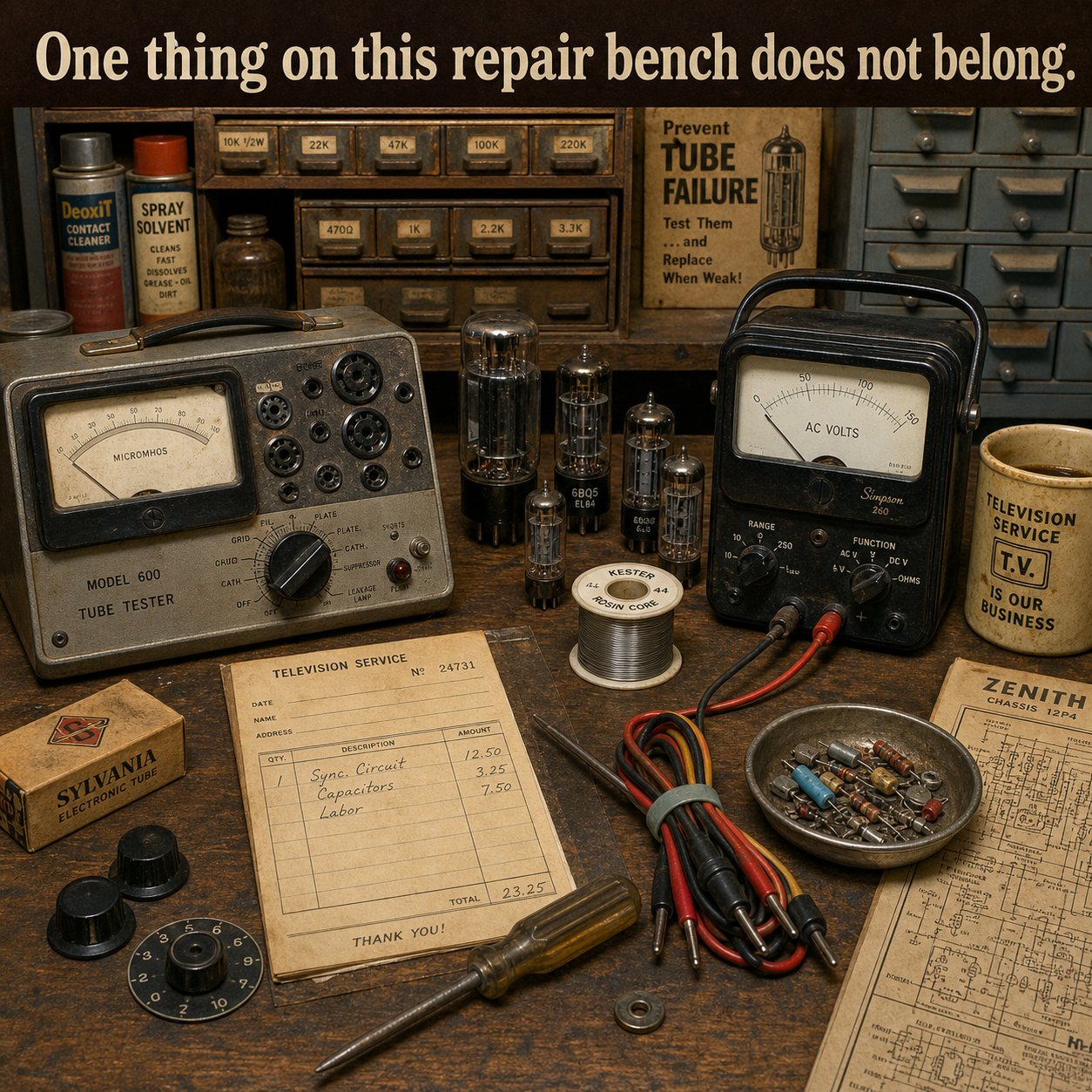What Does Not Belong on This TV Repair Bench?