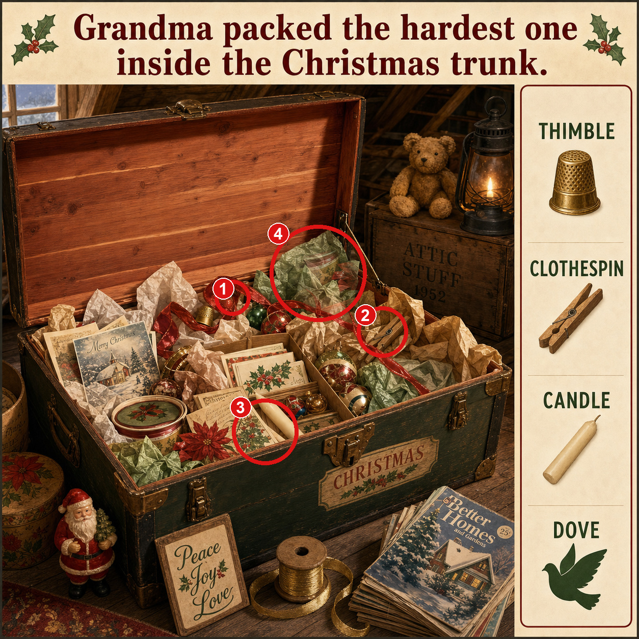 Can You Find All 4 Objects in Grandma's Christmas Trunk? answer image