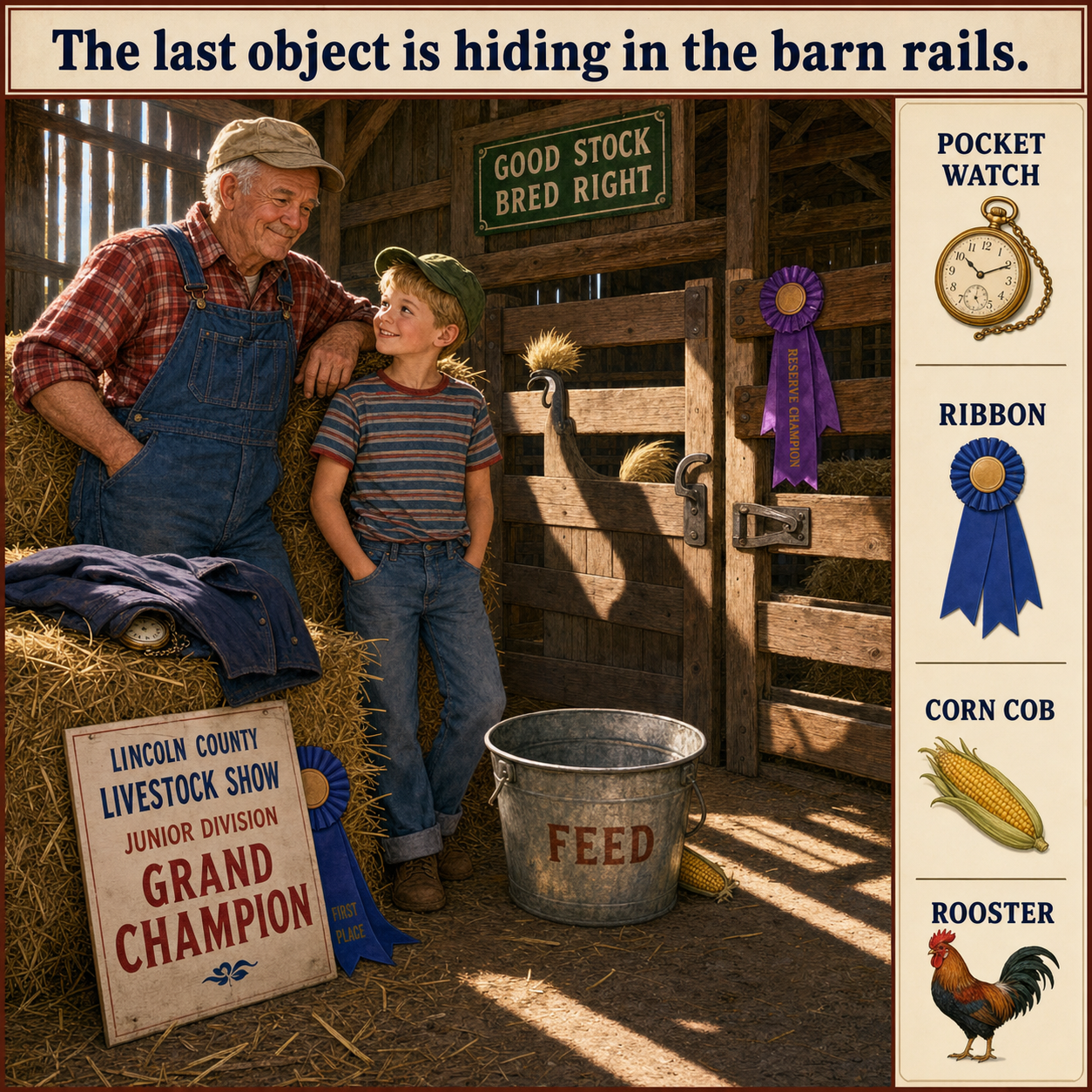 Answer: Four Hidden Objects in the County Fair Barn