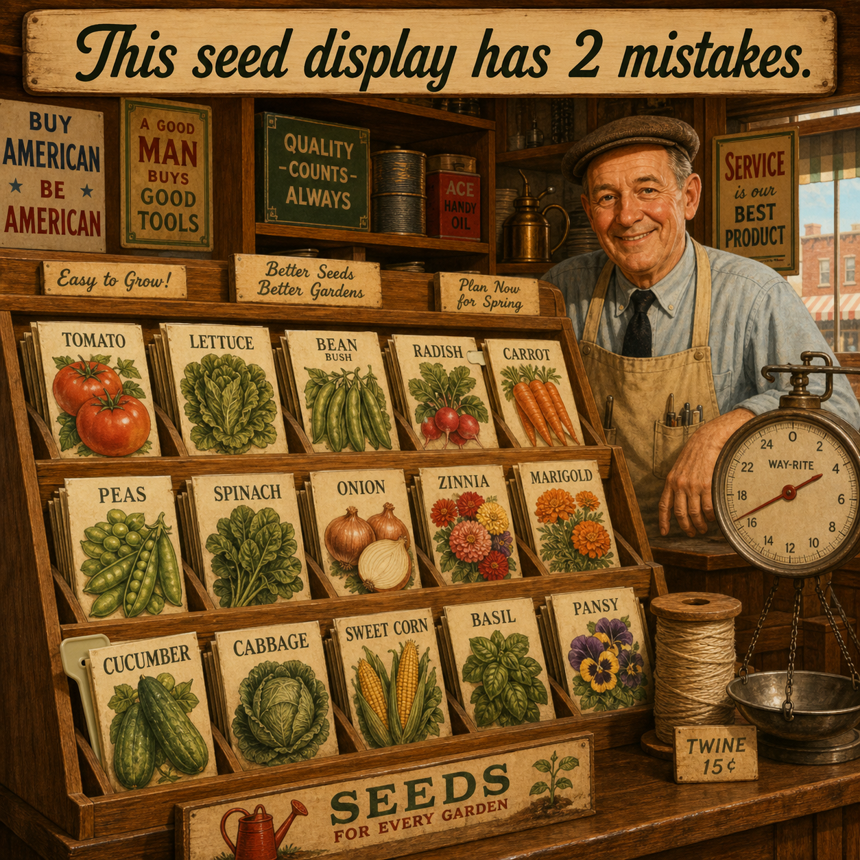 Two Mistakes at This Hardware Store Seed Display: Answer