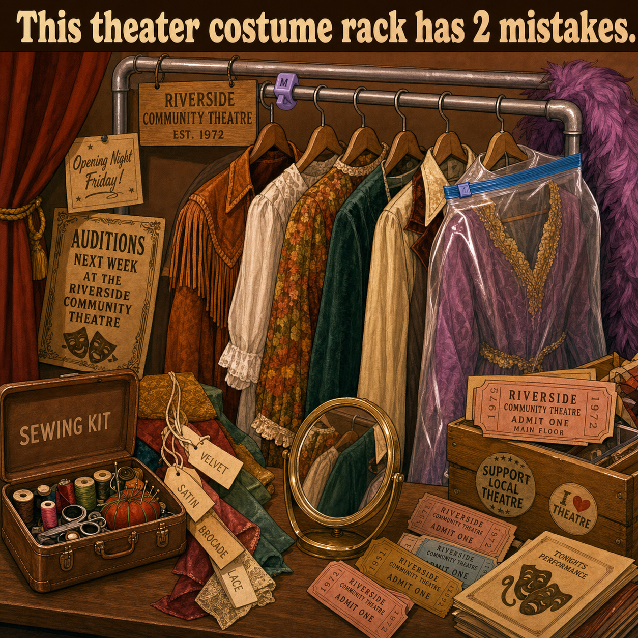 Two Mistakes on This Theater Costume Rack: Answer