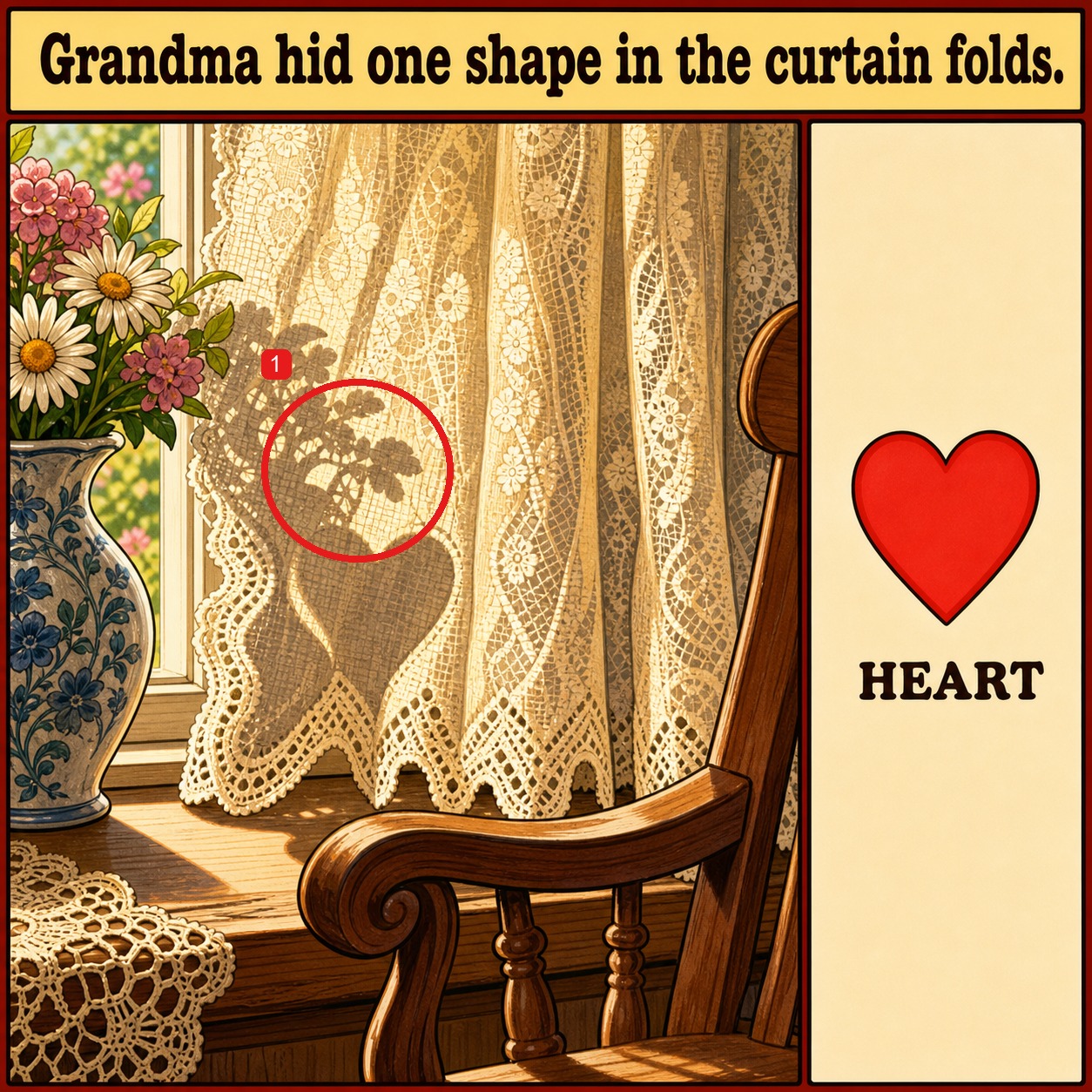 Can You Find the Hidden Heart in the Curtain Folds? answer image