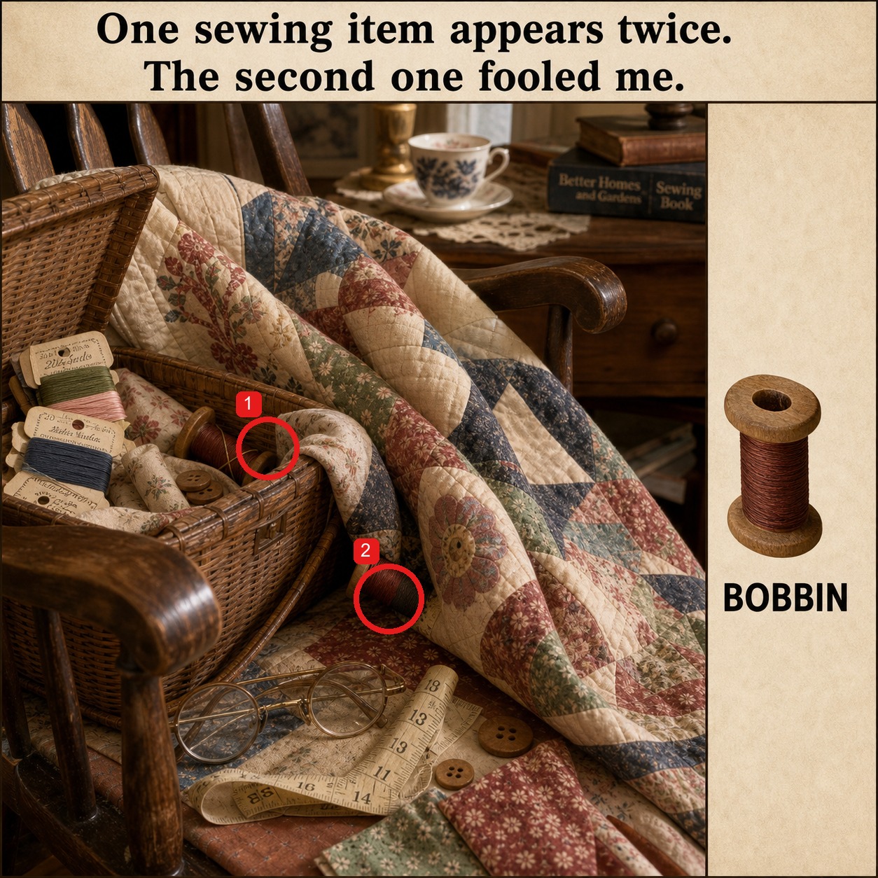 Can You Find Both Bobbins in the Sewing Corner? answer image