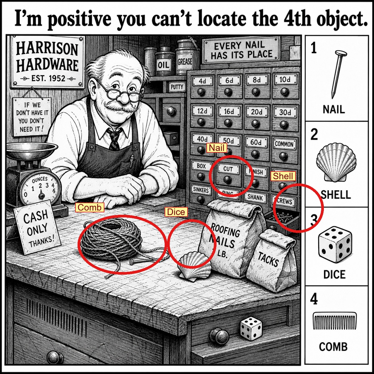 Can You Locate All 4 Objects in the Hardware Store? answer image