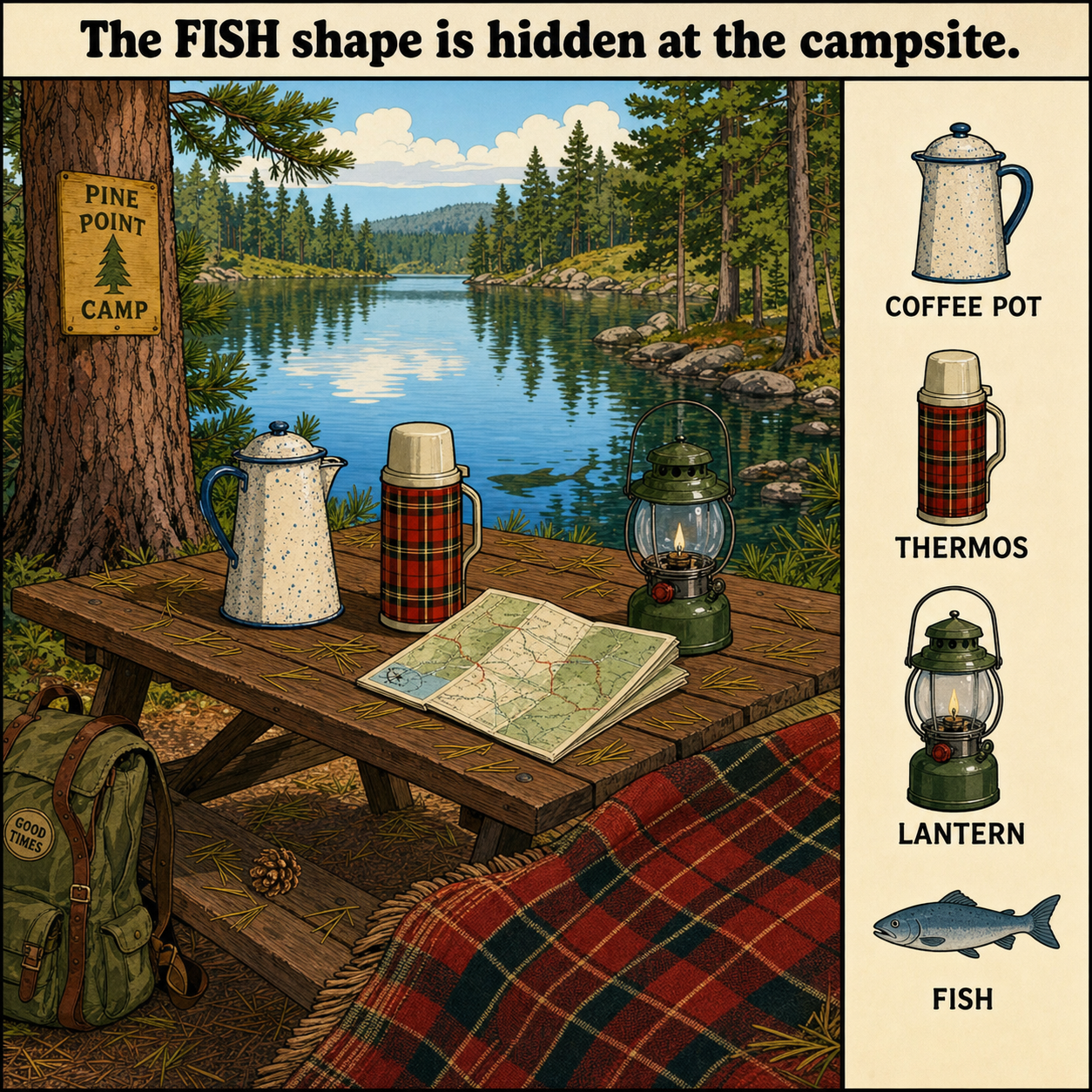Can You Find the Fish Shape at the Campsite?